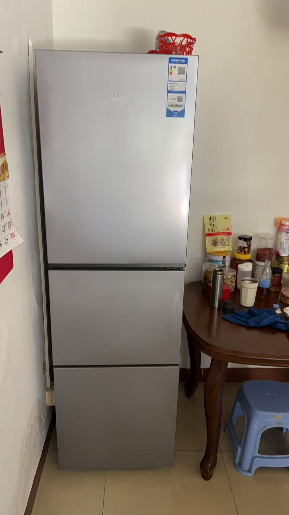 海尔(Haier)冰箱283升风冷无霜一级变频节能 三门三温区BCD-283WLHC357XM晒单图