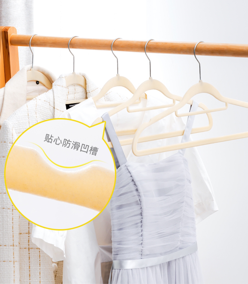 太力植绒衣架防滑无痕衣架收纳整理师家用挂衣架衣柜超薄衣服架子(米白色)5个装晒单图