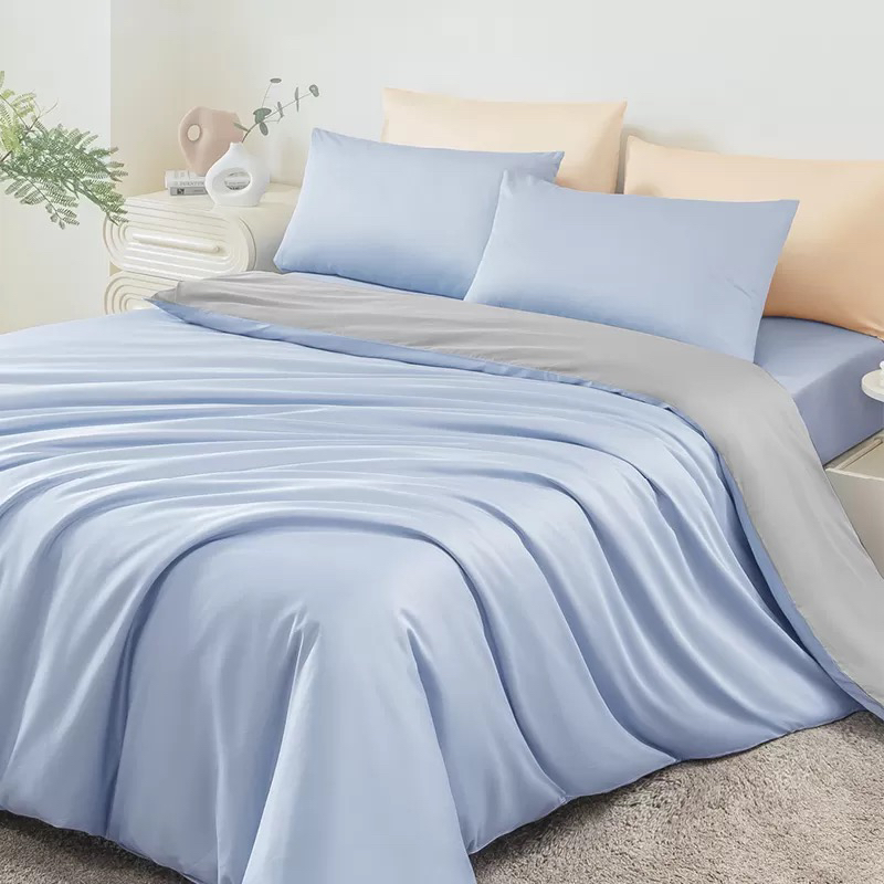 最生活四件套60S 全棉轻奢贡缎套件全棉床品四季用品 蓝色 全棉轻奢贡缎套件Z-8805 适合1.5m床晒单图