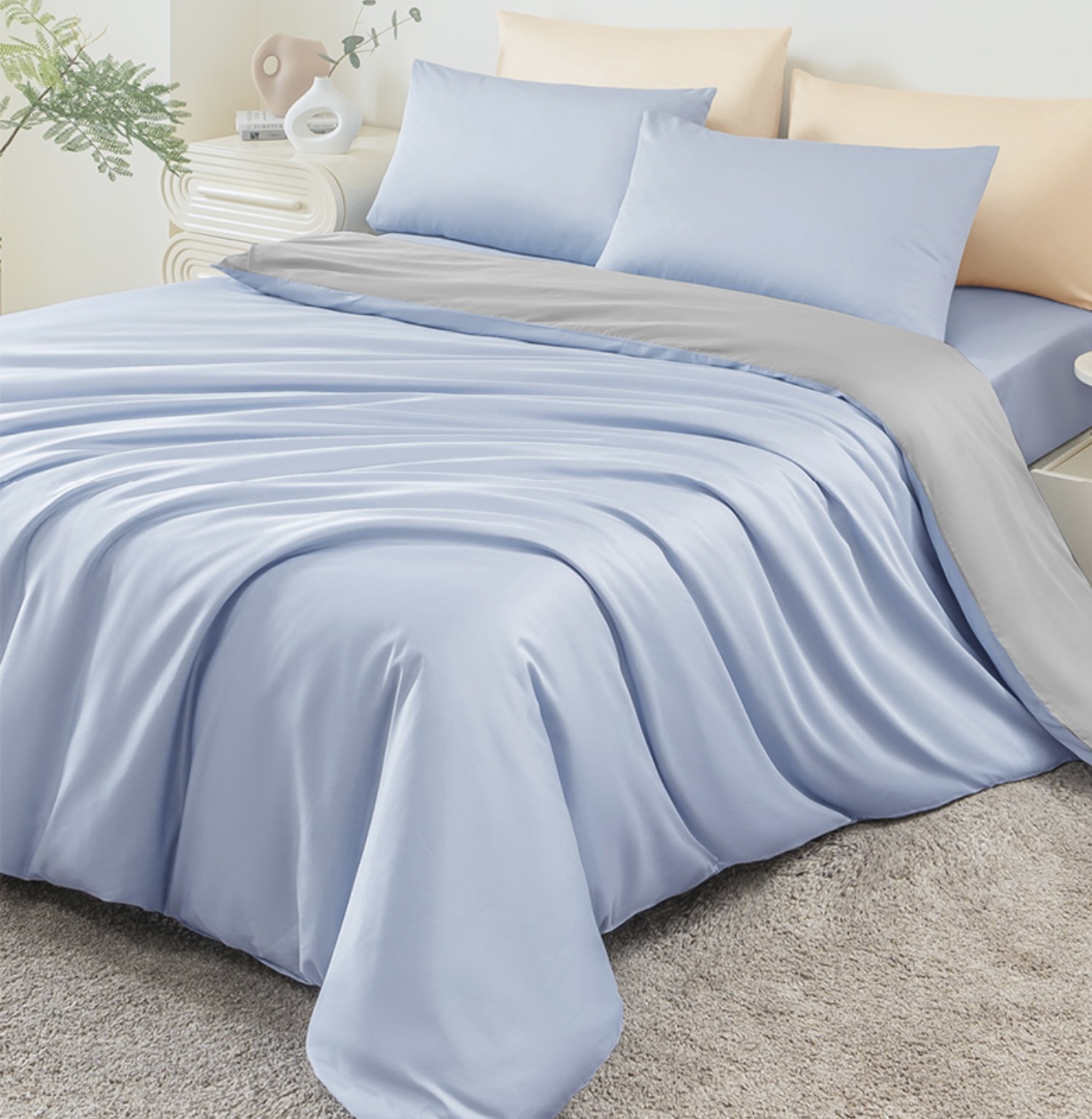 最生活四件套60S 全棉轻奢贡缎套件全棉床品四季用品 蓝色 全棉轻奢贡缎套件Z-8805 适合1.5m床晒单图