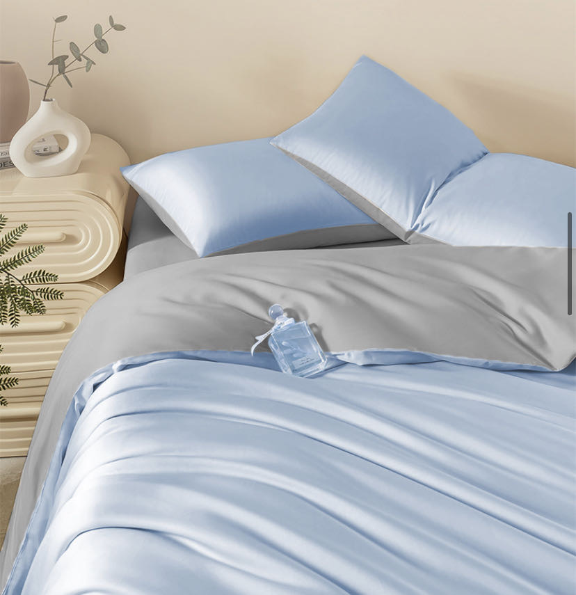 最生活四件套60S 全棉轻奢贡缎套件全棉床品四季用品 蓝色 全棉轻奢贡缎套件Z-8805 适合1.5m床晒单图