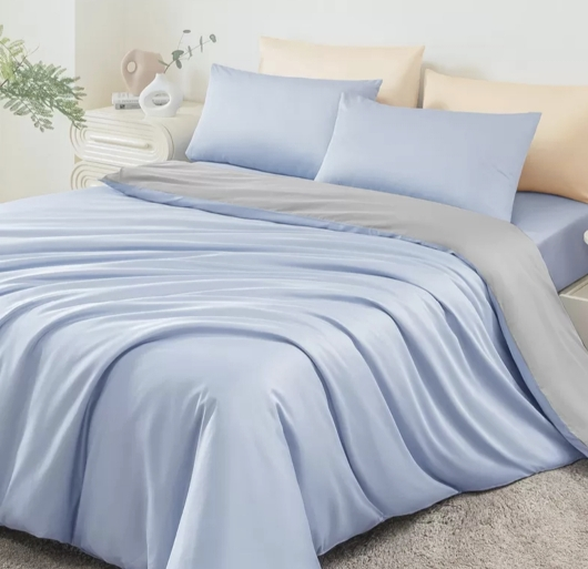 最生活四件套60S 全棉轻奢贡缎套件全棉床品四季用品 蓝色 全棉轻奢贡缎套件Z-8805 适合1.5m床晒单图