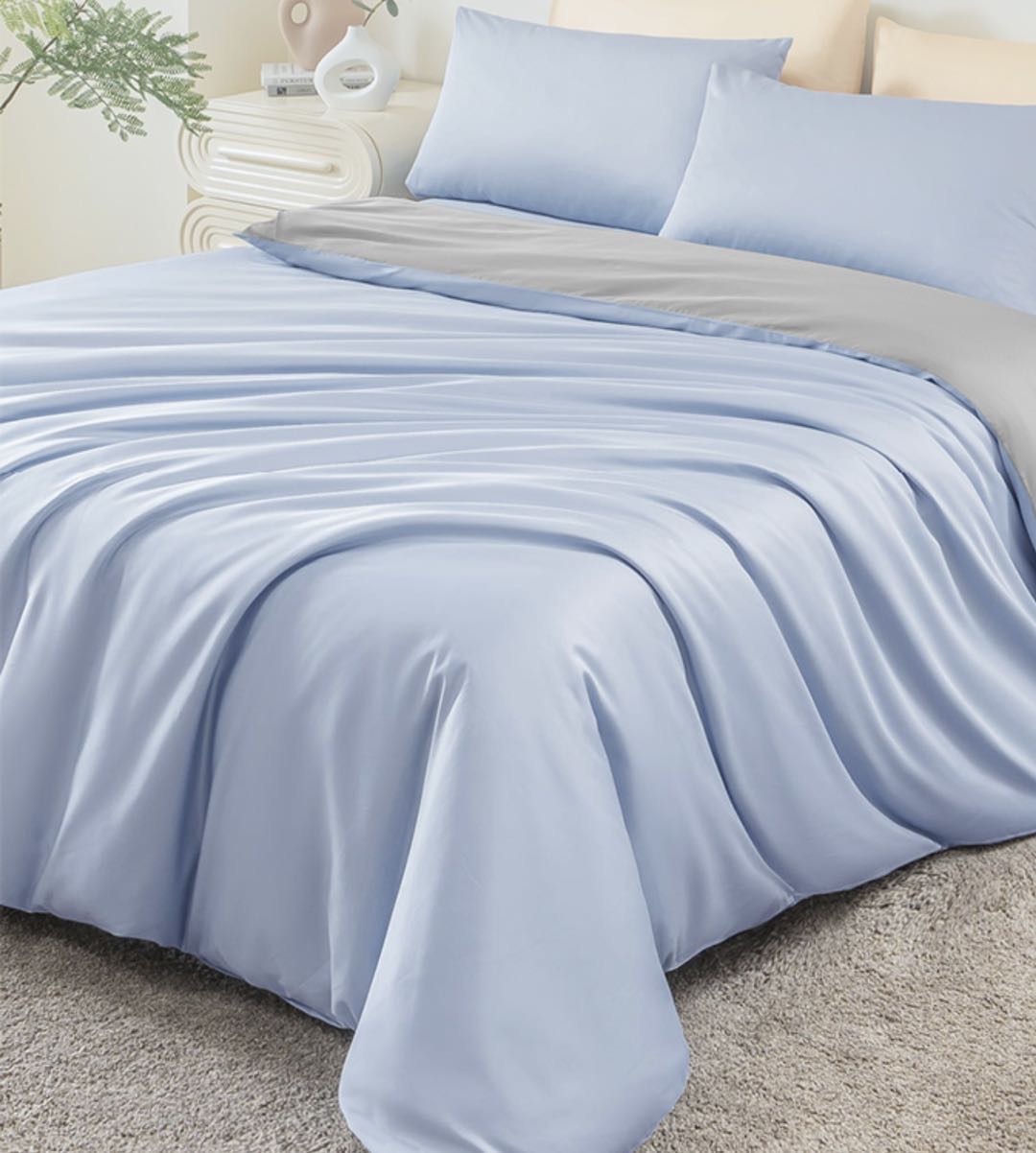 最生活四件套60S 全棉轻奢贡缎套件全棉床品四季用品 蓝色 全棉轻奢贡缎套件Z-8805 适合1.5m床晒单图