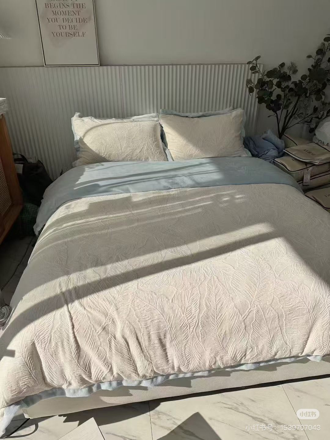 最生活四件套60S 全棉轻奢贡缎套件全棉床品四季用品 蓝色 全棉轻奢贡缎套件Z-8805 适合1.5m床晒单图