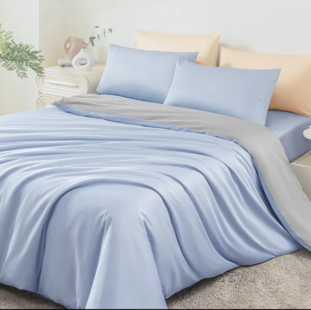 最生活四件套60S 全棉轻奢贡缎套件全棉床品四季用品 蓝色 全棉轻奢贡缎套件Z-8805 适合1.5m床晒单图