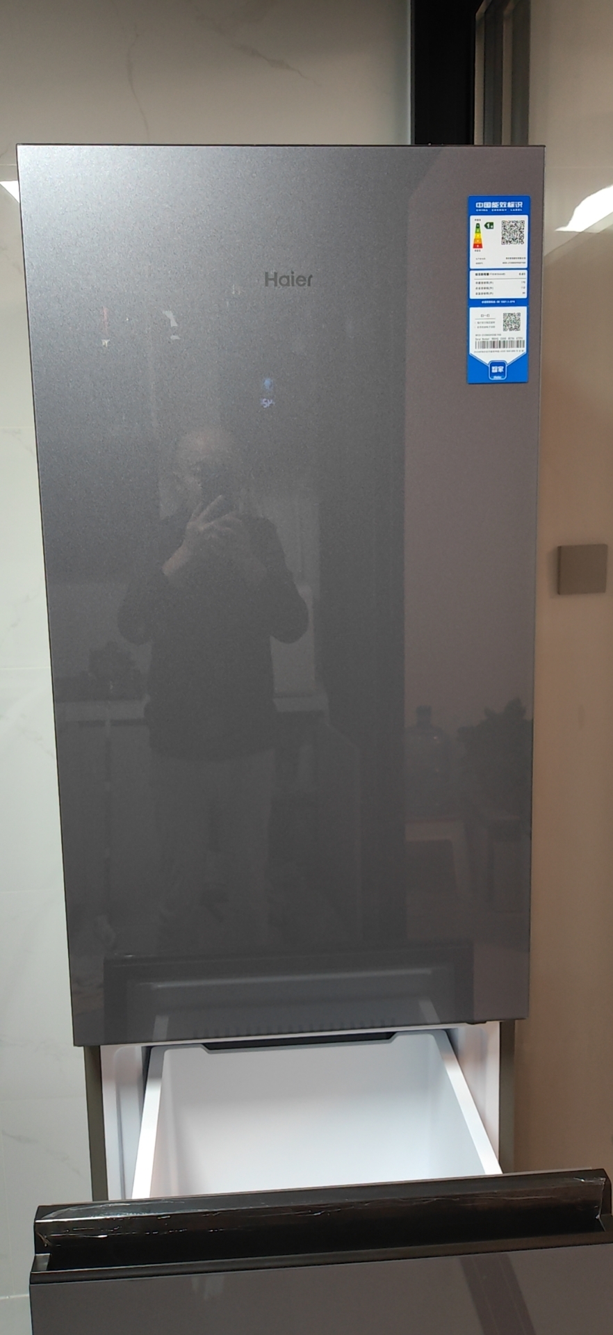 海尔(Haier)312升三门冰箱 风冷无霜 黑金净化 左右换门 BCD-312WGHD3E7AS晒单图