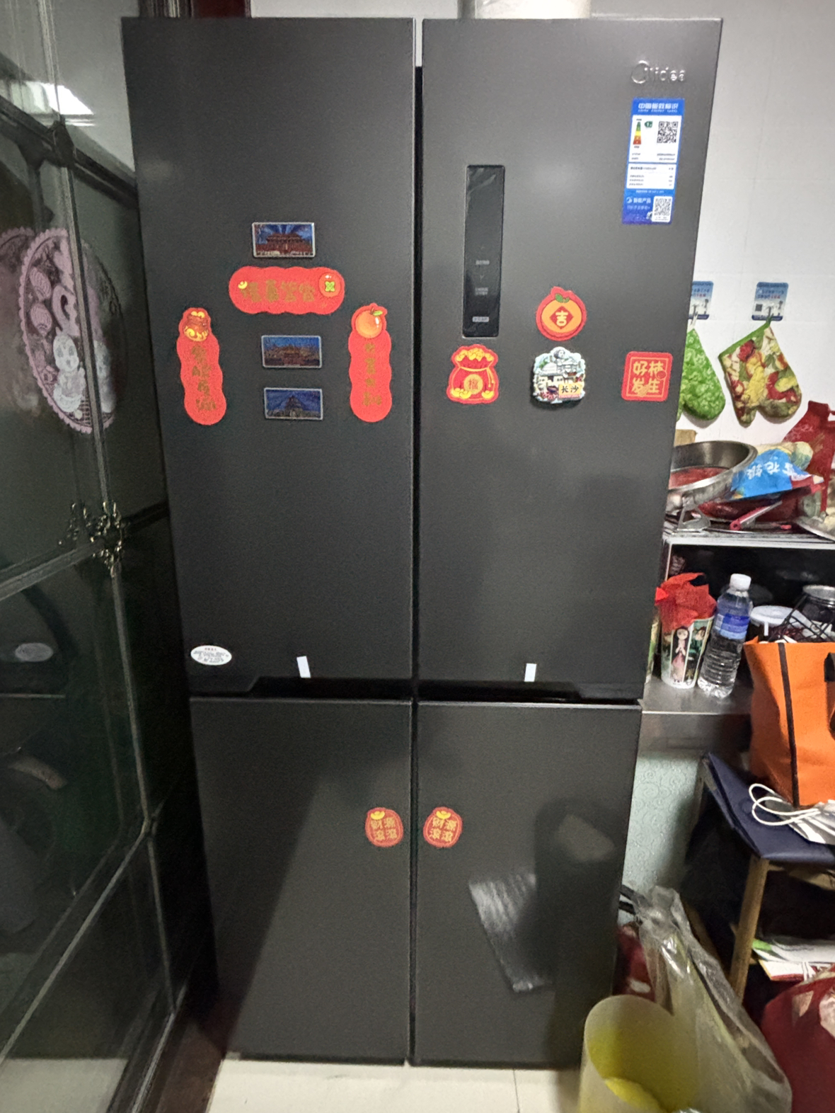 美的电冰箱407升61厘米超薄嵌入十字对开门一级变频无霜净味超低音智能省电 BCD-407WSPZM(E)月夜灰晒单图