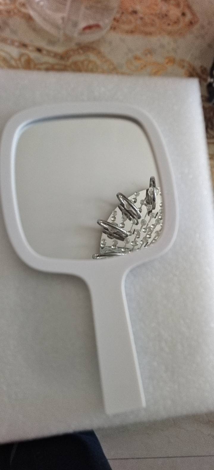 敬平美容院纹绣便携带随身化妆镜黑白色手持手拿手柄镜子亚克力材质 白色便携式用镜晒单图