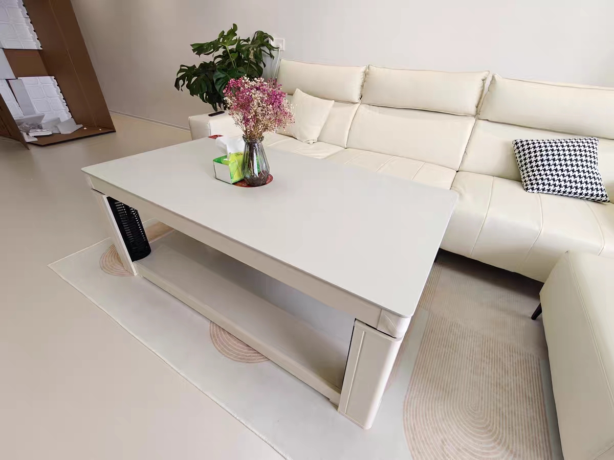 雪中情电暖桌取暖桌电暖炉烤火桌茶几一体升降电暖茶几家用客厅长方形烤火炉电炉取暖器电暖器电茶几岩板肤感白1.38米晒单图