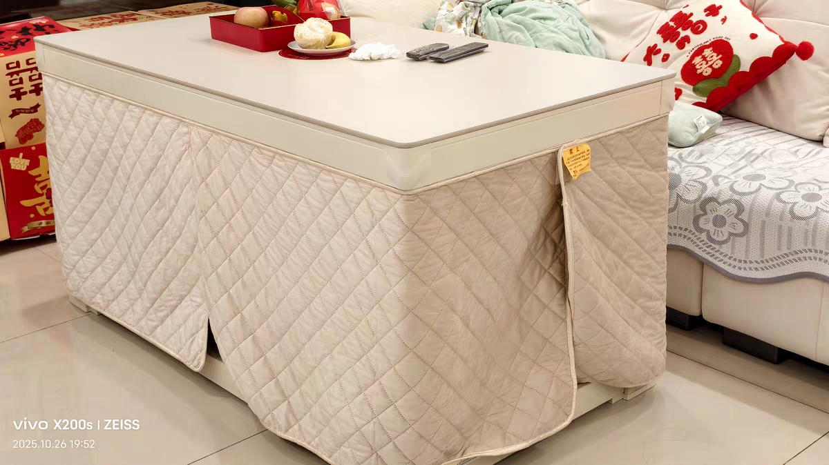 雪中情电暖桌取暖桌电暖炉烤火桌茶几一体升降电暖茶几家用客厅长方形烤火炉电炉取暖器电暖器电茶几岩板肤感白1.2米晒单图