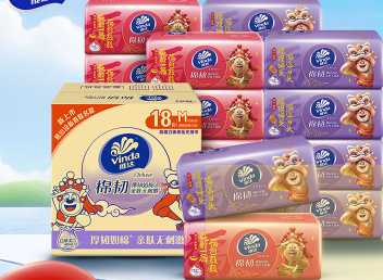 [熊出没新春联名]维达棉韧立体美4D压花抽纸3层M码90抽18包 家用实惠装餐巾纸面巾纸卫生纸纸巾(整箱销售)晒单图