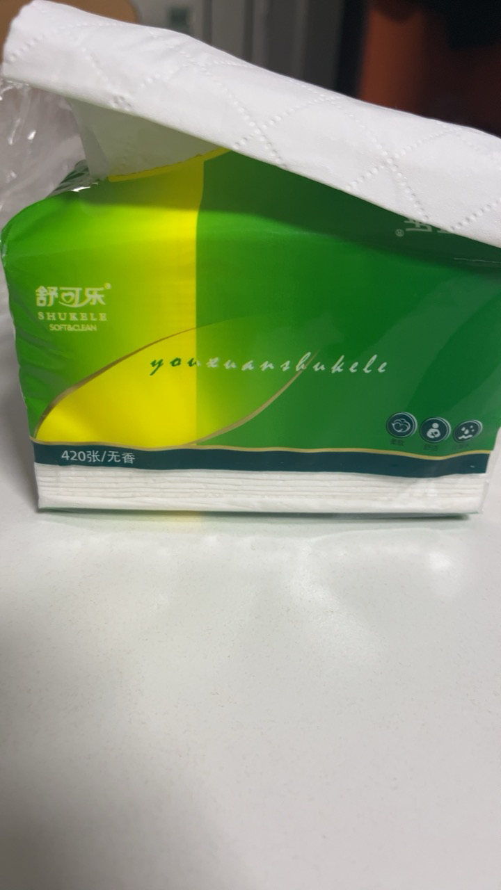 [6包装]舒可乐抽纸四层加厚420张大号餐巾纸大尺寸擦手纸家庭实惠装晒单图