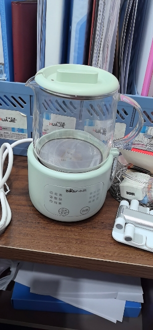 小熊(Bear)玻璃养生壶迷你养生杯办公室桌面家用加热杯垫 恒温壶小型分体式炖煮杯煮茶壶玻璃花茶壶晒单图