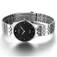 飞亚达(FIYTA)手表 卓雅系列商务简约金属钢带石英表黑色男表G1246.WBWD