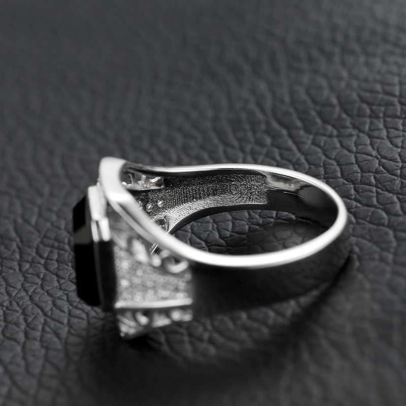 银斯妮 925银男士戒指镂空黑玛瑙戒指男士银镶嵌戒指时尚指环黑色17到29号可选图片