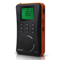 Degen/德劲 DE26便携式小巧全波段收音机充电数字钟控插卡老人收音机橙黄