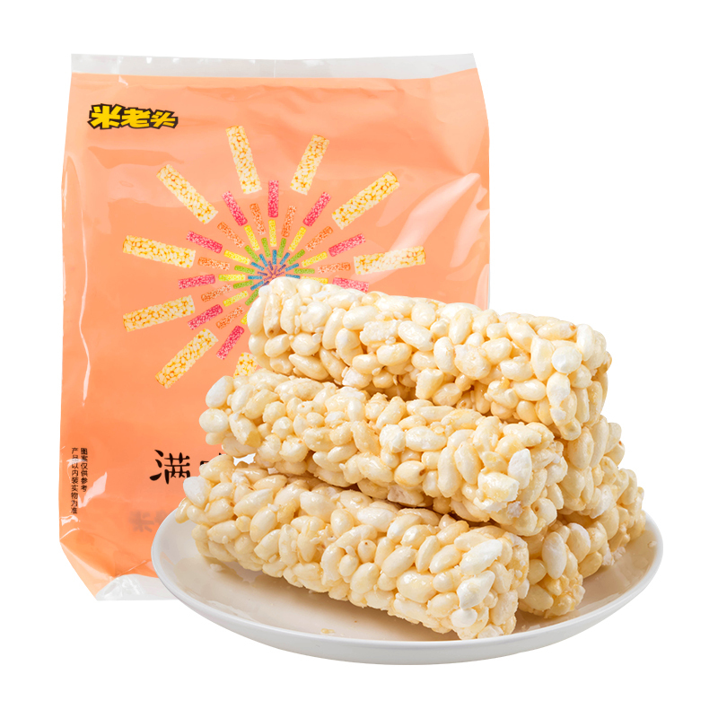 米老头休闲零食满嘴香米通芝麻味350g大米粗粮谷物米棒膨化食品