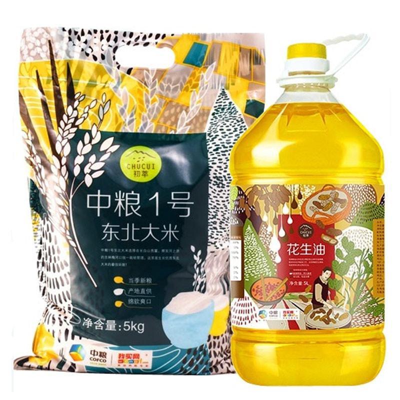 中粮我买网 初萃 中粮一号优选东北大米5kg+压榨浓香花生油5L