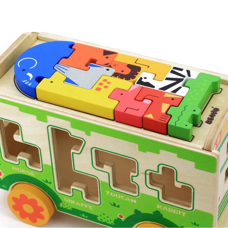 木玩世家比好动物巴士拖拉形状分类玩具木制色彩形状认知玩具图片