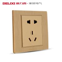 [官方旗舰店]德力西DELIXI 86型PC其他香槟金拉丝开关插座 墙壁5孔插座面板 二三插正五孔电源插座
