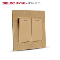 [官方旗舰店]德力西开关插座86型PC2位香槟金拉丝面板两开单控墙壁开关2个按键单控开关荧光