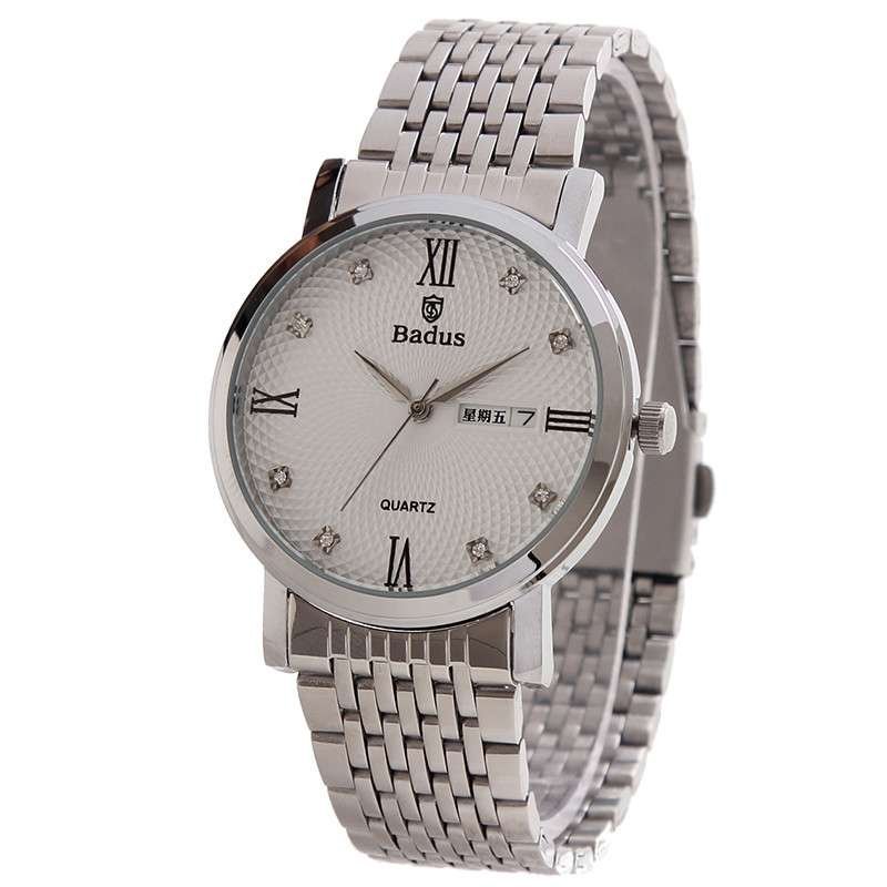badus)女表 双日历水钻刻度男士手表 休闲商务石英表 男8062报价_参数