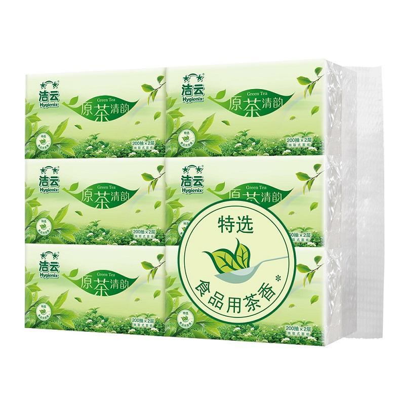 洁云原茶200抽塑包面纸-6包装