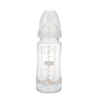 NUK宽口径玻璃奶瓶/婴儿玻璃奶瓶/新生儿奶瓶 德国原装 240ml 1M硅胶-白色