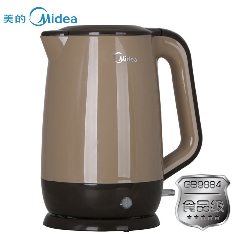 美的(Midea)WHP1701b 外塑内钢双层无缝防烫进口温控1.7L保温电热水壶电水壶 咖啡色