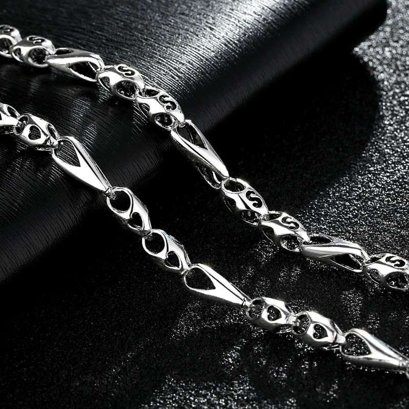 银斯妮男士银项链复古时尚泰银男士项链男款海军节珠相扣男士银项链粗