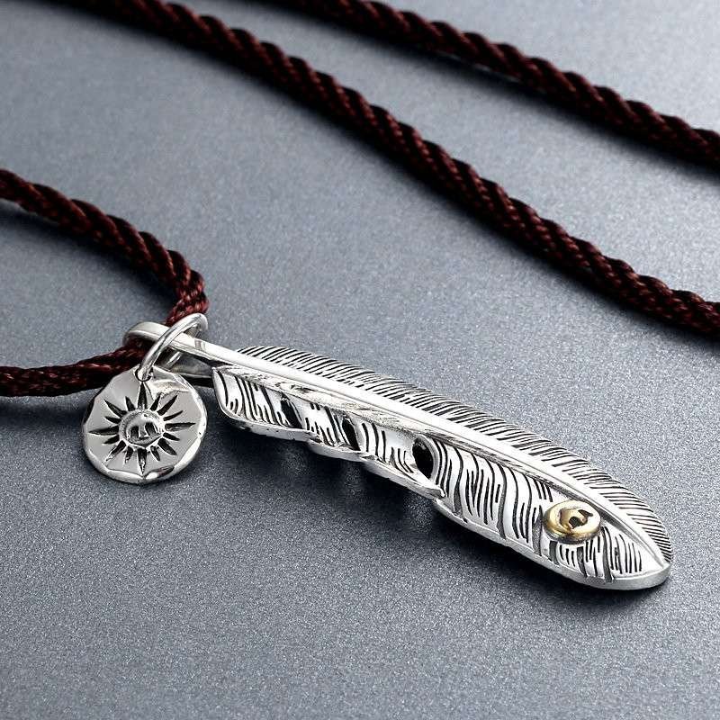银斯妮复古男士项链男泰银吊坠羽毛信仰正义
