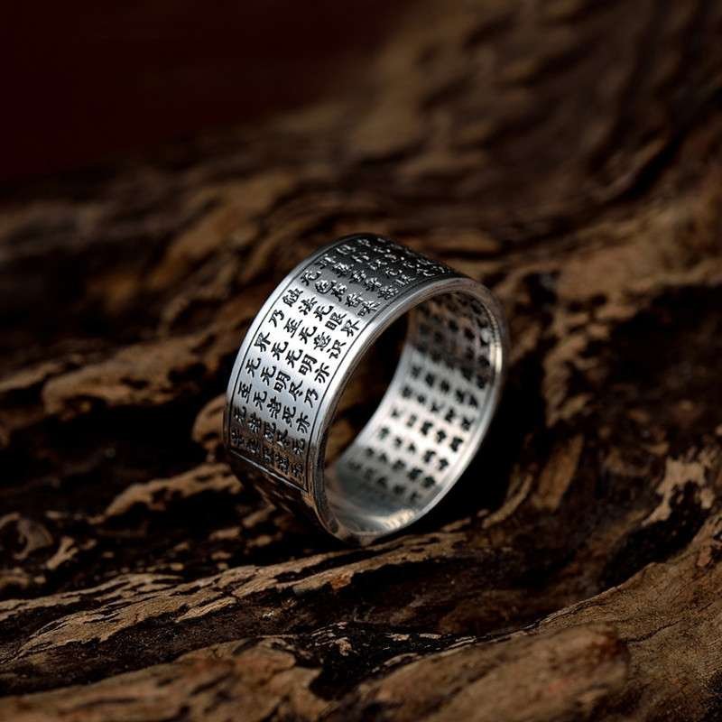 银斯妮男士泰银戒指霸气个性心经戒指微胖摇滚银饰戒指