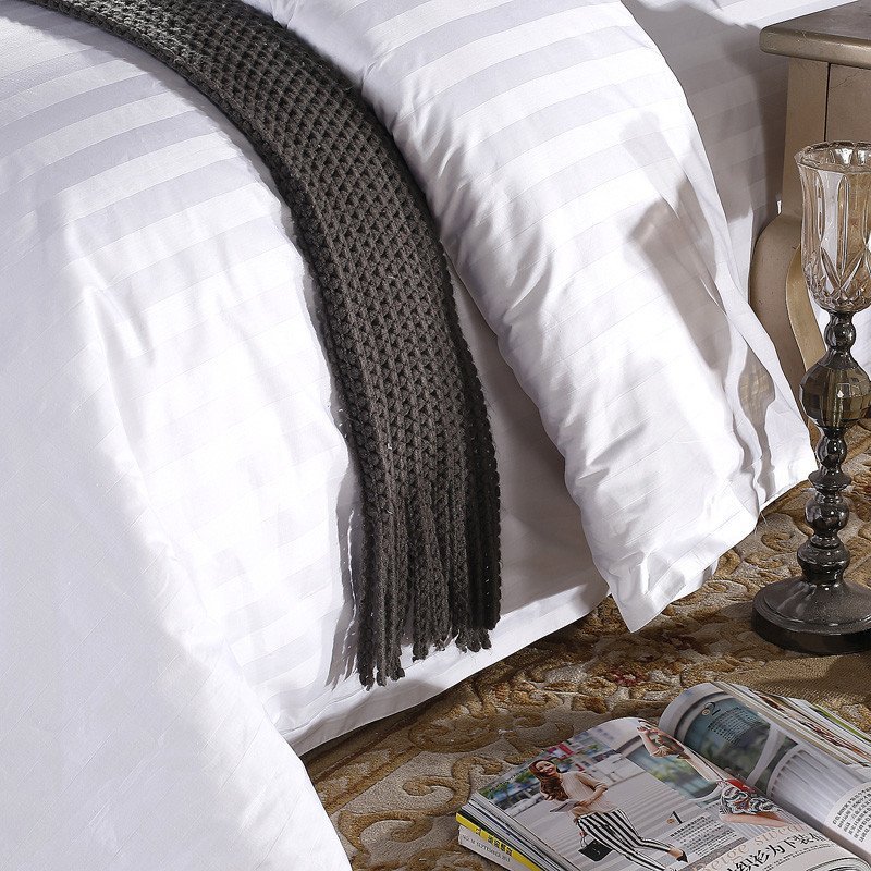 祝源酒店宾馆床上用品被套60支全棉白色被罩全棉三公分缎条被套单卖
