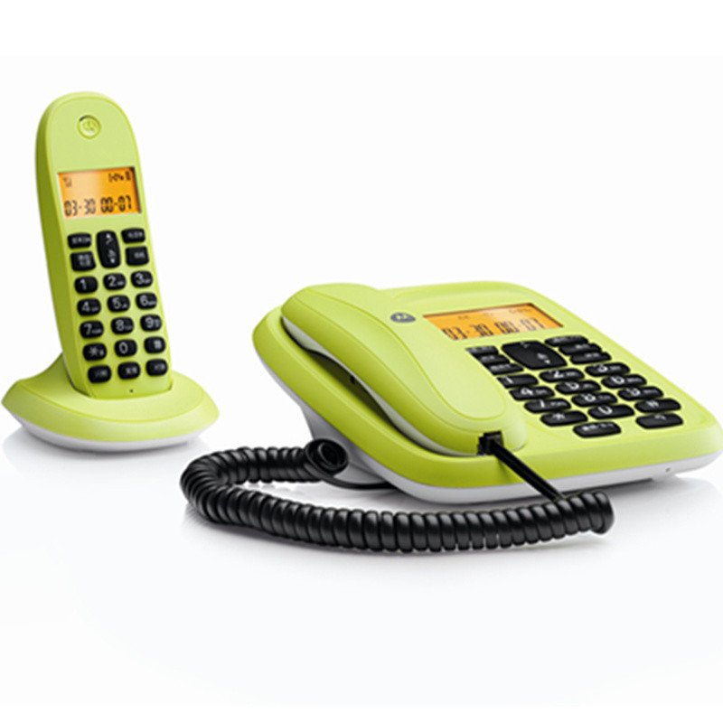 摩托罗拉(MOTOROLA) CL101C数字无绳电话机座机子母机中文显示套装办公家用一拖一固定无线座机 (青柠色)