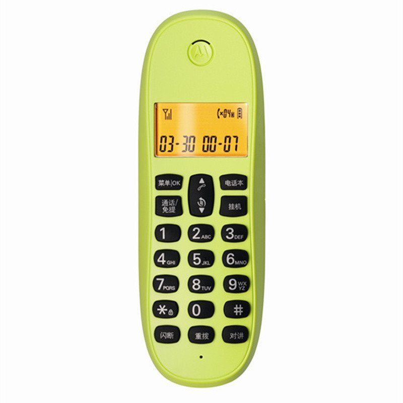 摩托罗拉(MOTOROLA) CL101C数字无绳电话机座机子母机中文显示套装办公家用一拖一固定无线座机 (青柠色)