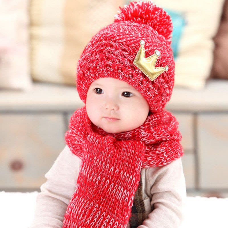 忆爱婴儿保暖帽子 男女宝宝帽婴儿帽子秋冬季小孩套头护耳帽子围巾围脖二两件套图片
