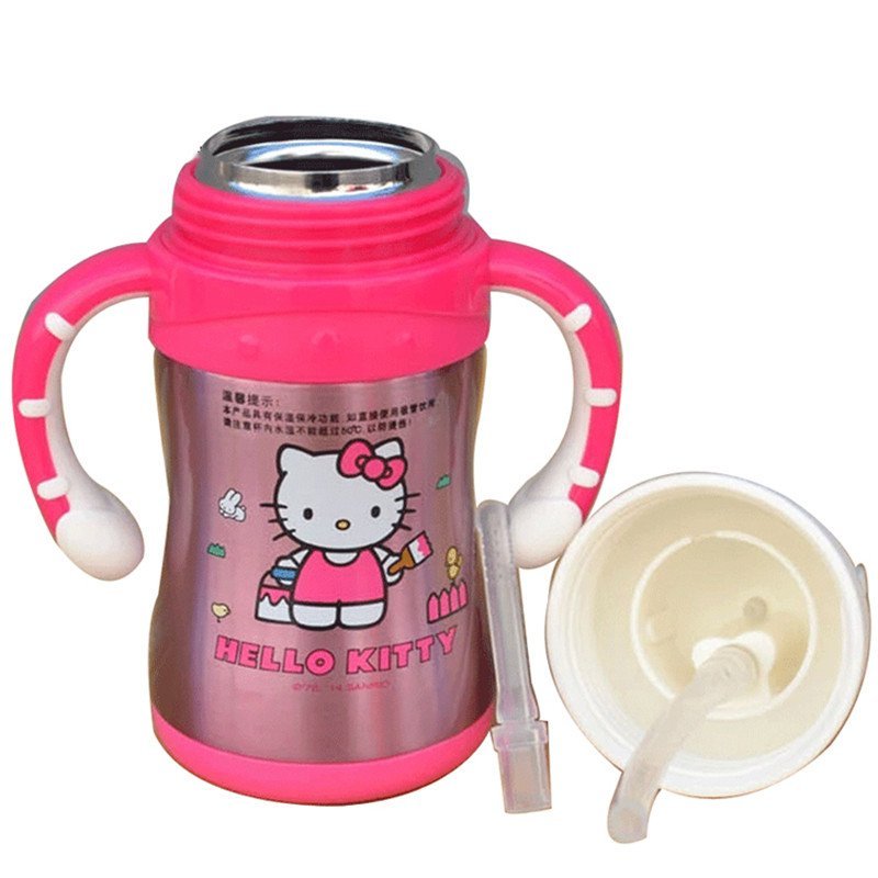 Hello Kitty 凯蒂猫 萌趣儿童学饮杯 不锈钢 220ML透明粉