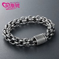 银斯妮 粗壮男士银手链男款手链复古个性微胖男手链925银饰品 约61克