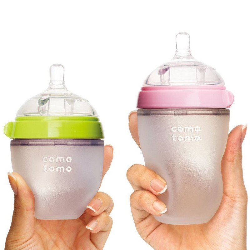可么多么Comotomo 婴儿硅胶宽口径奶瓶粉红250ml+绿色150ml