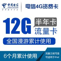 中国电信 电信4g无线上网卡 天翼4g资费卡 全国漫游12g流量半年累计卡180天3G上网卡中国电信（CDMA2000）