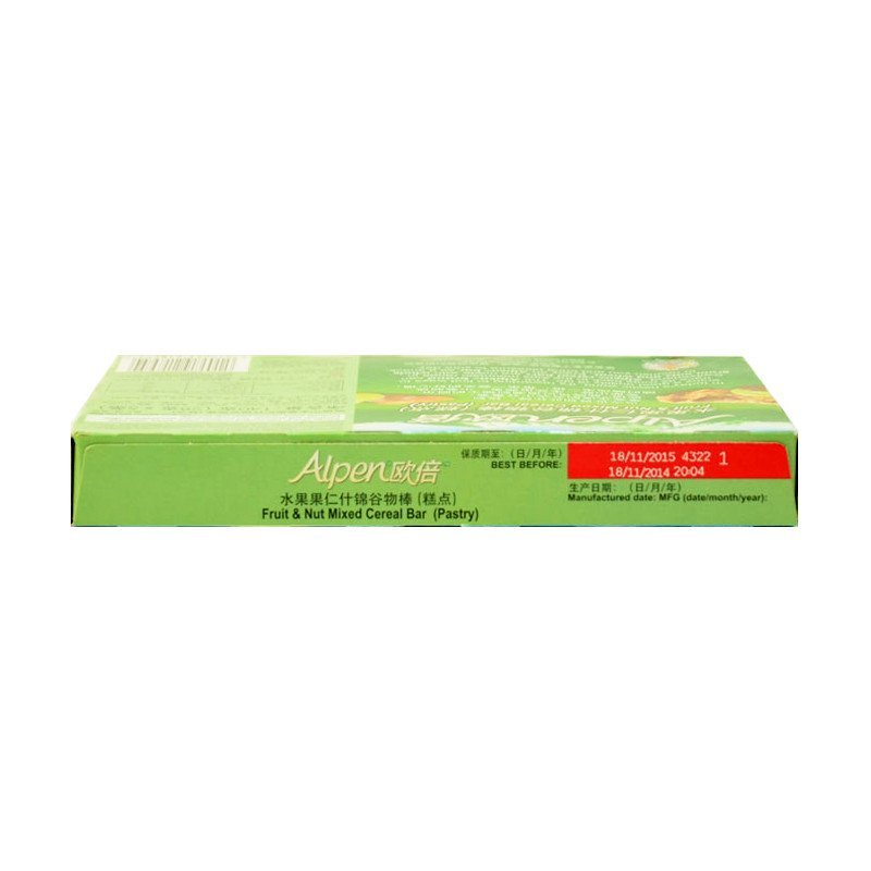 欧倍(Alpen)水果+果仁什锦谷物棒(糕点)5条装(140克)