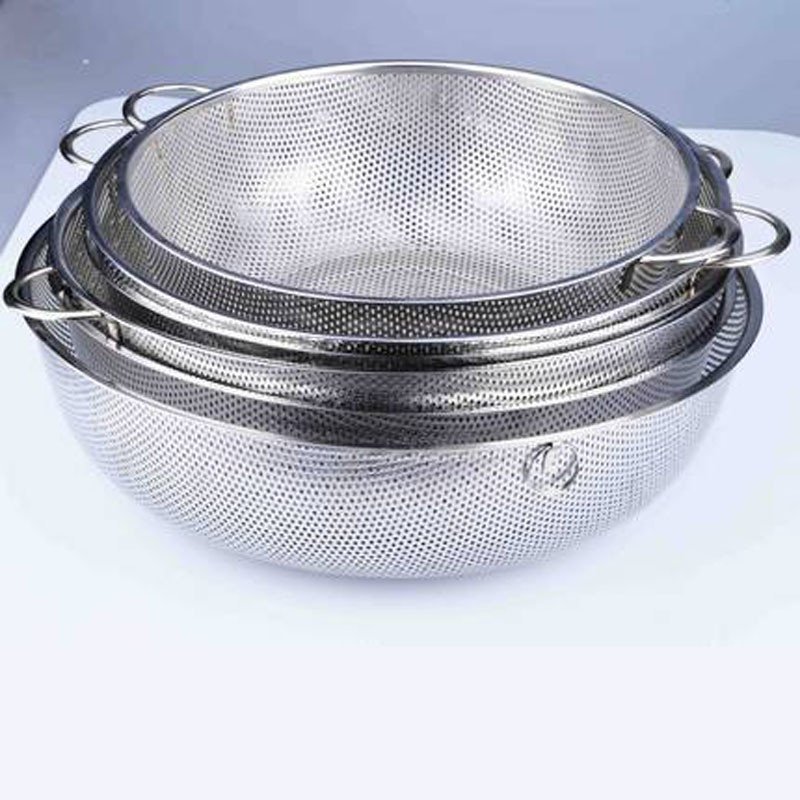 莱珍斯双耳小号315cm不锈钢漏网盆加厚升级米筛淘米篮盆洗米盆漏水盆
