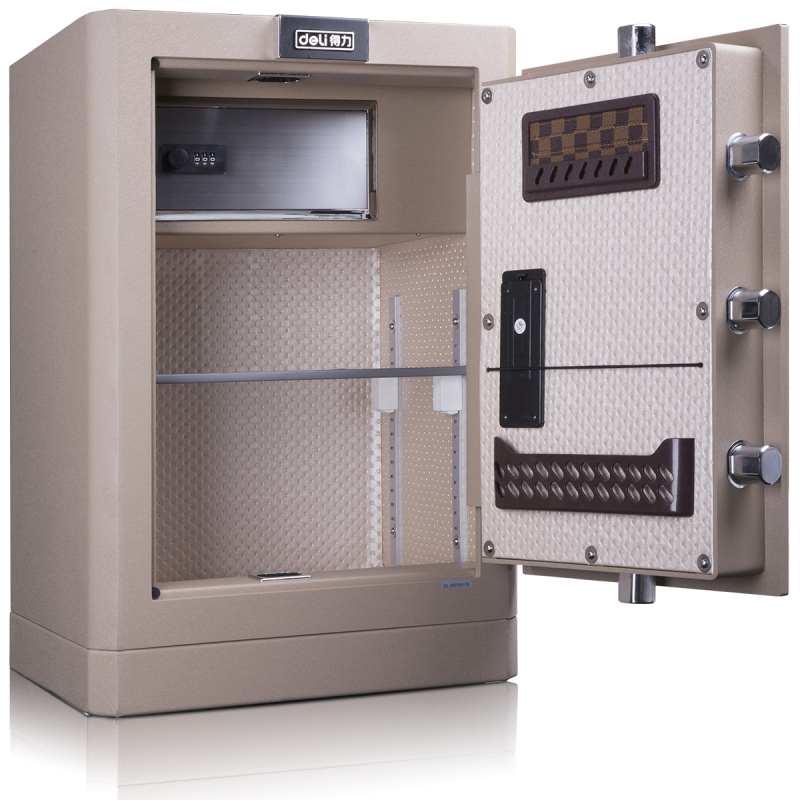 得力deli4043保险箱3C认证防盗办公保险柜家用小型入墙床头60cm保管箱棕色