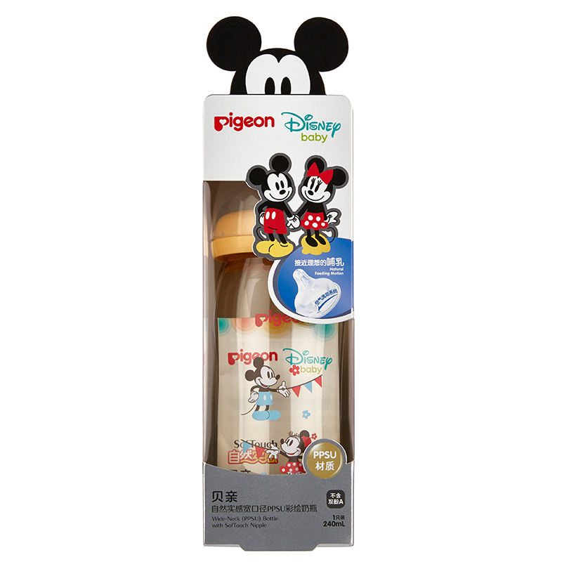 贝亲(pigeon)Disney宽口径PPSU奶瓶240ml配M奶嘴(米奇-派对)AA162