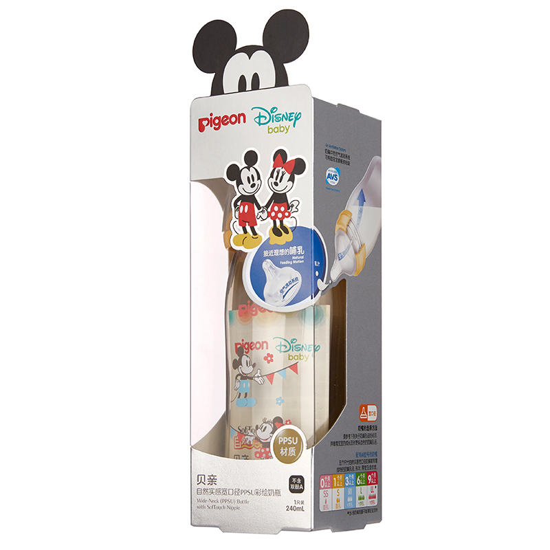 贝亲(pigeon)Disney宽口径PPSU奶瓶240ml配M奶嘴(米奇-派对)AA162
