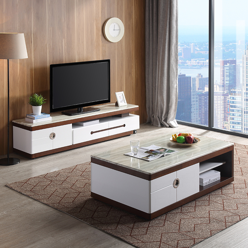 左右茶几电视柜简约现代客厅家具套装组合大理石饰面储物功能DJW028A+D