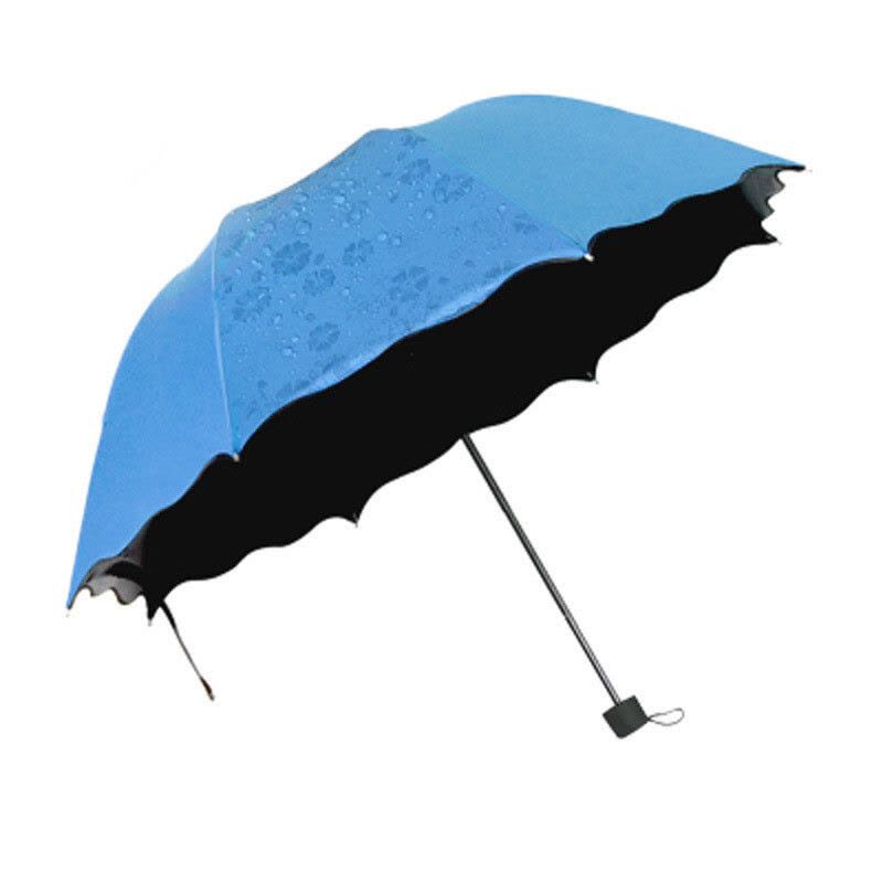 奕辰黑胶遇水开花雨伞 防晒黑胶晴雨两用三折叠太阳伞女士遮阳伞图片