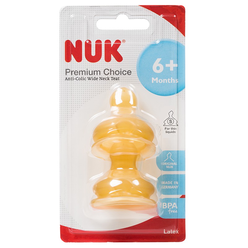 NUK宽口乳胶奶嘴(2号小圆孔.适合6--18个月宝宝用)2个装 拇指型奶嘴