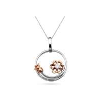 欧宝丽相偎相依_彩18K金钻石吊坠