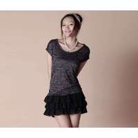 OLOMO欧莱诺甜蜜丽人蛋糕裙摆长款T恤111411039048(黑色)